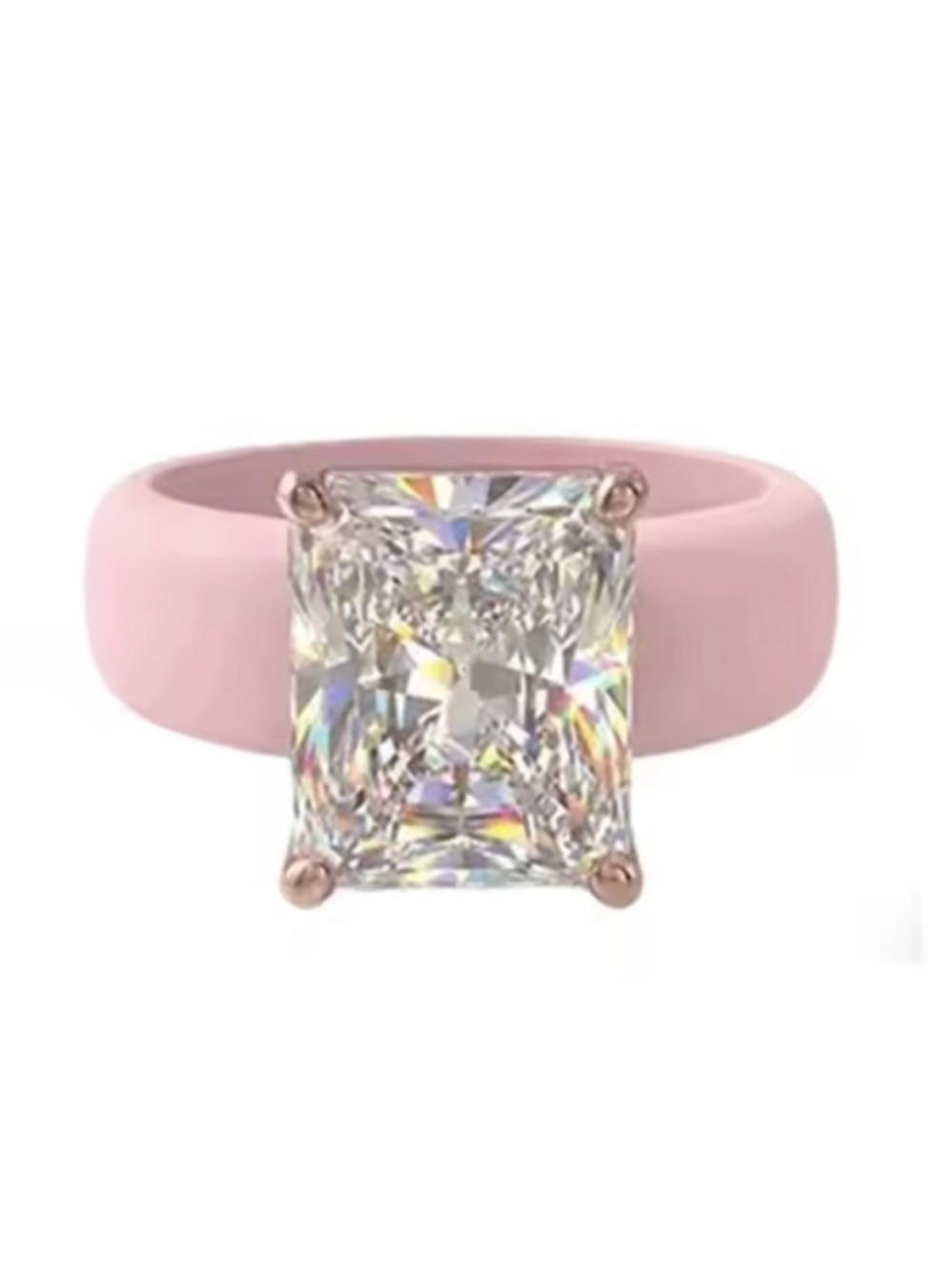 PINK Silicone Ring with large rectangle stone multiple sizes available